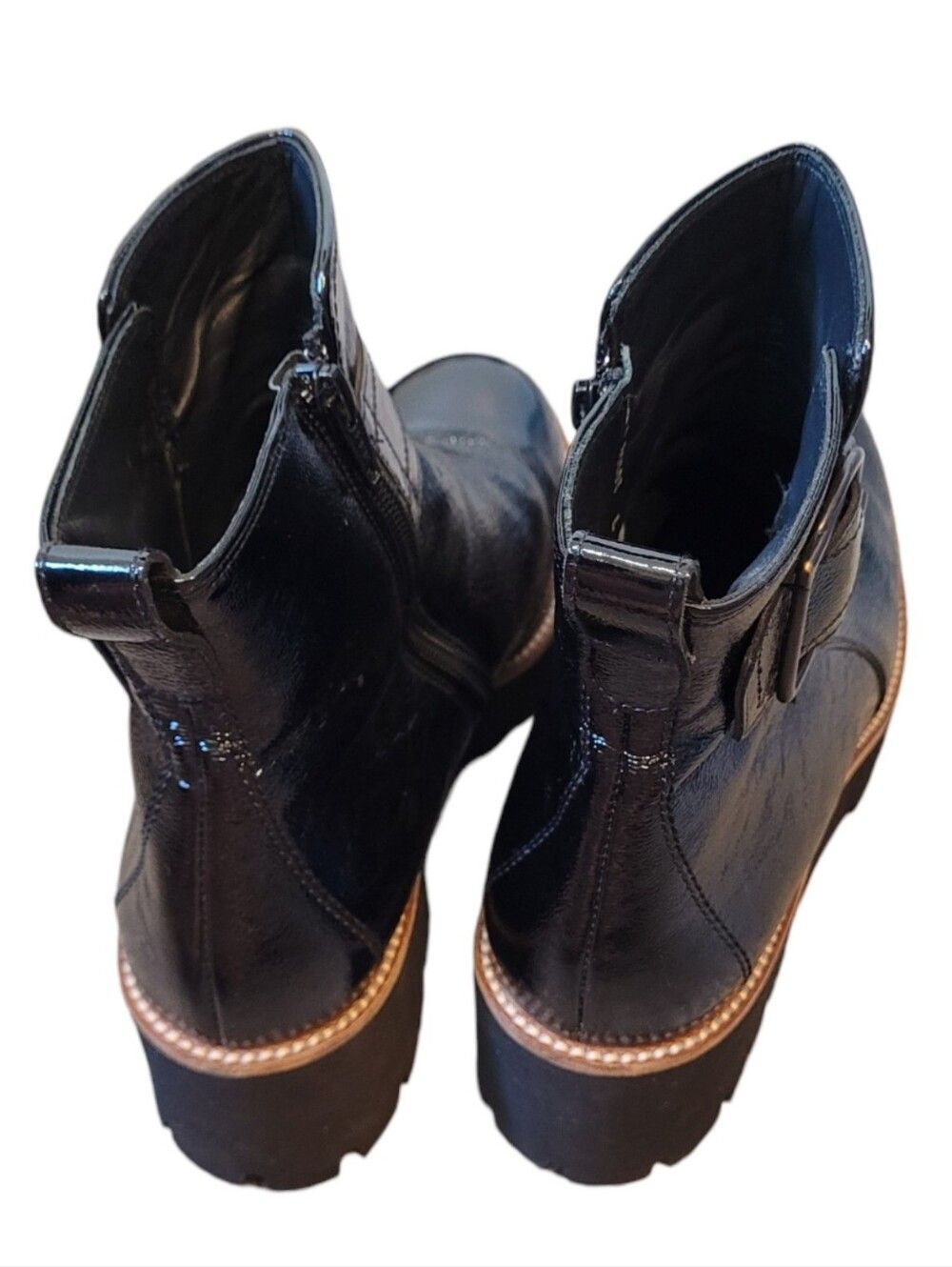 Paul Green Black Patent Leather Ankle Boots with Buckle Size 7/ US 9.5 - Picture 3 of 5